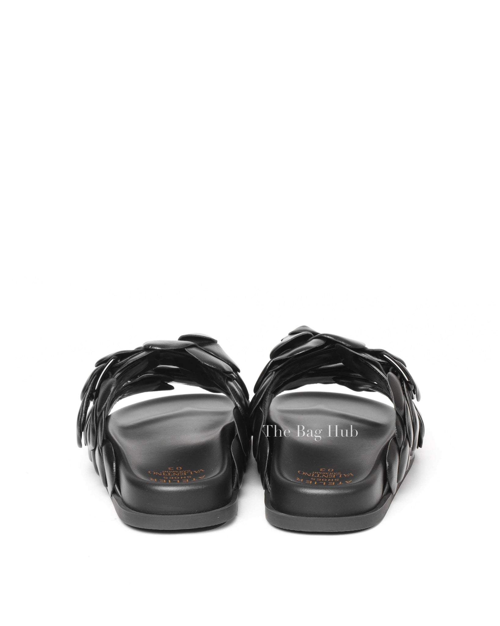 Valentino Black Leather Atelier 03 Rose Edition Slides Size 37.5-7