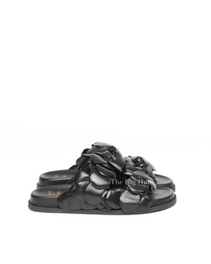 Valentino Black Leather Atelier 03 Rose Edition Slides Size 37.5-5