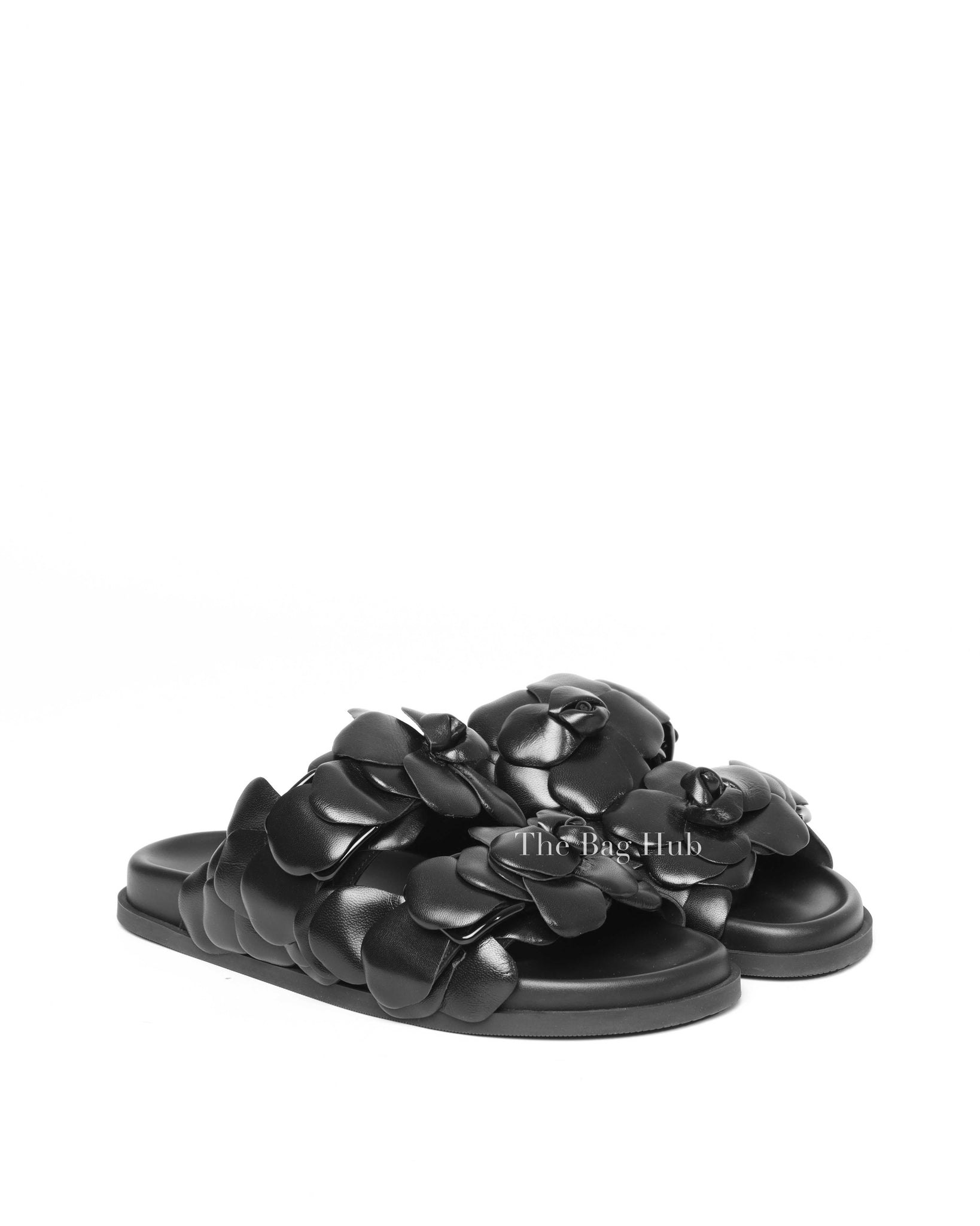 Valentino Black Leather Atelier 03 Rose Edition Slides Size 37.5-2