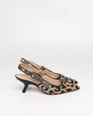 Dior Leopard Embroidered J'Adior Slingback Pumps Size 38.5-5