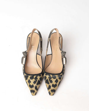 Dior Leopard Embroidered J'Adior Slingback Pumps Size 38.5-4