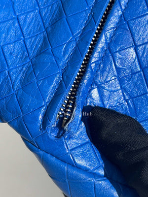 Bottega Veneta Blue Calfskin Intrecciato Embossed Butterfly Small Chain Crossbody Bag-14