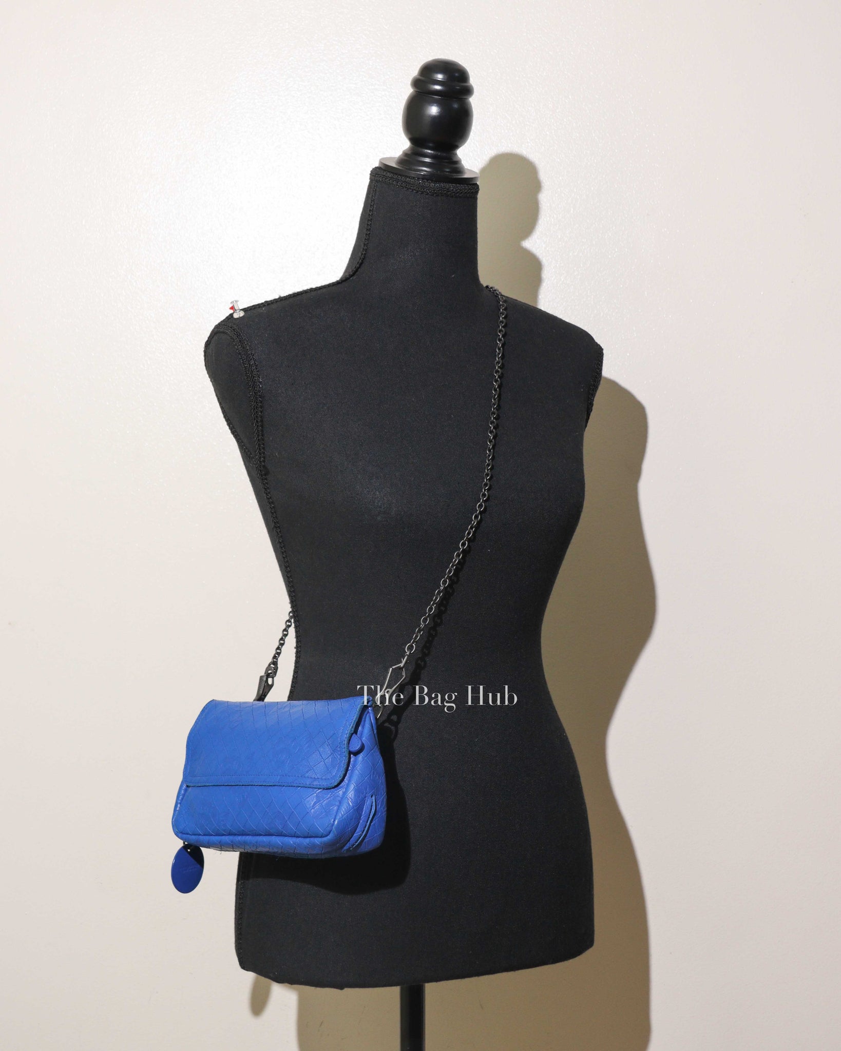 Bottega Veneta Blue Calfskin Intrecciato Embossed Butterfly Small Chain Crossbody Bag-12