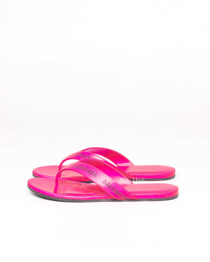 Balenciaga Neon Pink Logo Flip Flops Size 37-6