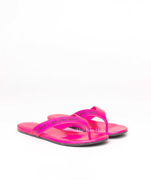 Balenciaga Neon Pink Logo Flip Flops Size 37-2