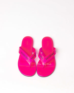 Balenciaga Neon Pink Logo Flip Flops Size 37-4