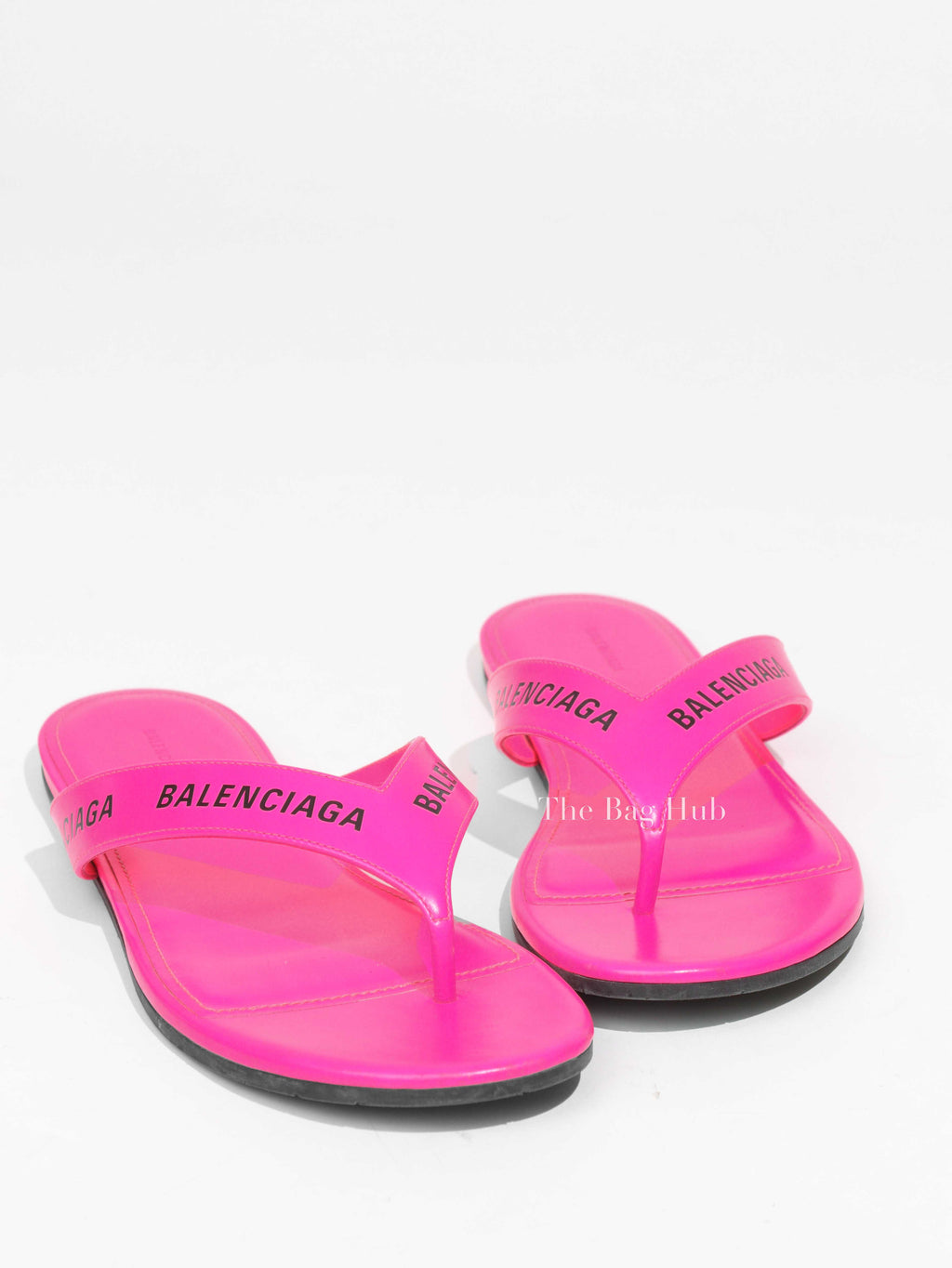 Balenciaga Neon Pink Logo Flip Flops Size 37-1