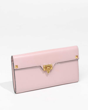 Valentino Light Pink Leather Rockstud Flap Wallet on Chain