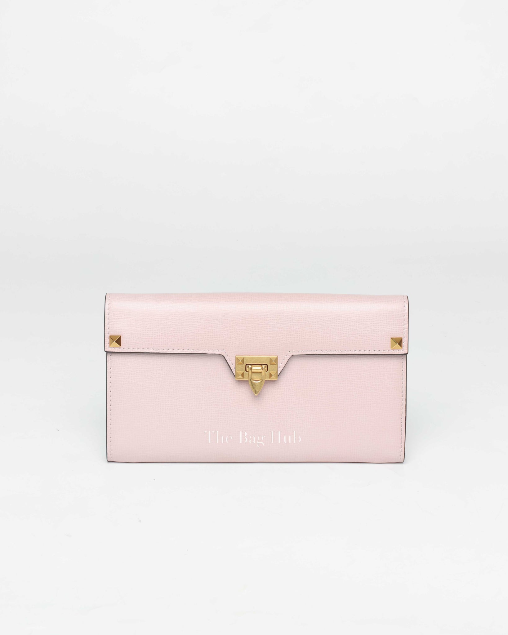 Valentino Light Pink Leather Rockstud Flap Wallet on Chain