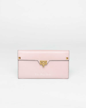 Valentino Light Pink Leather Rockstud Flap Wallet on Chain