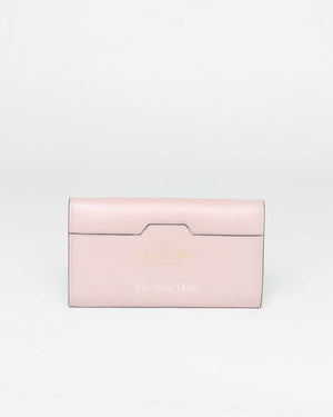 Valentino Light Pink Leather Rockstud Flap Wallet on Chain