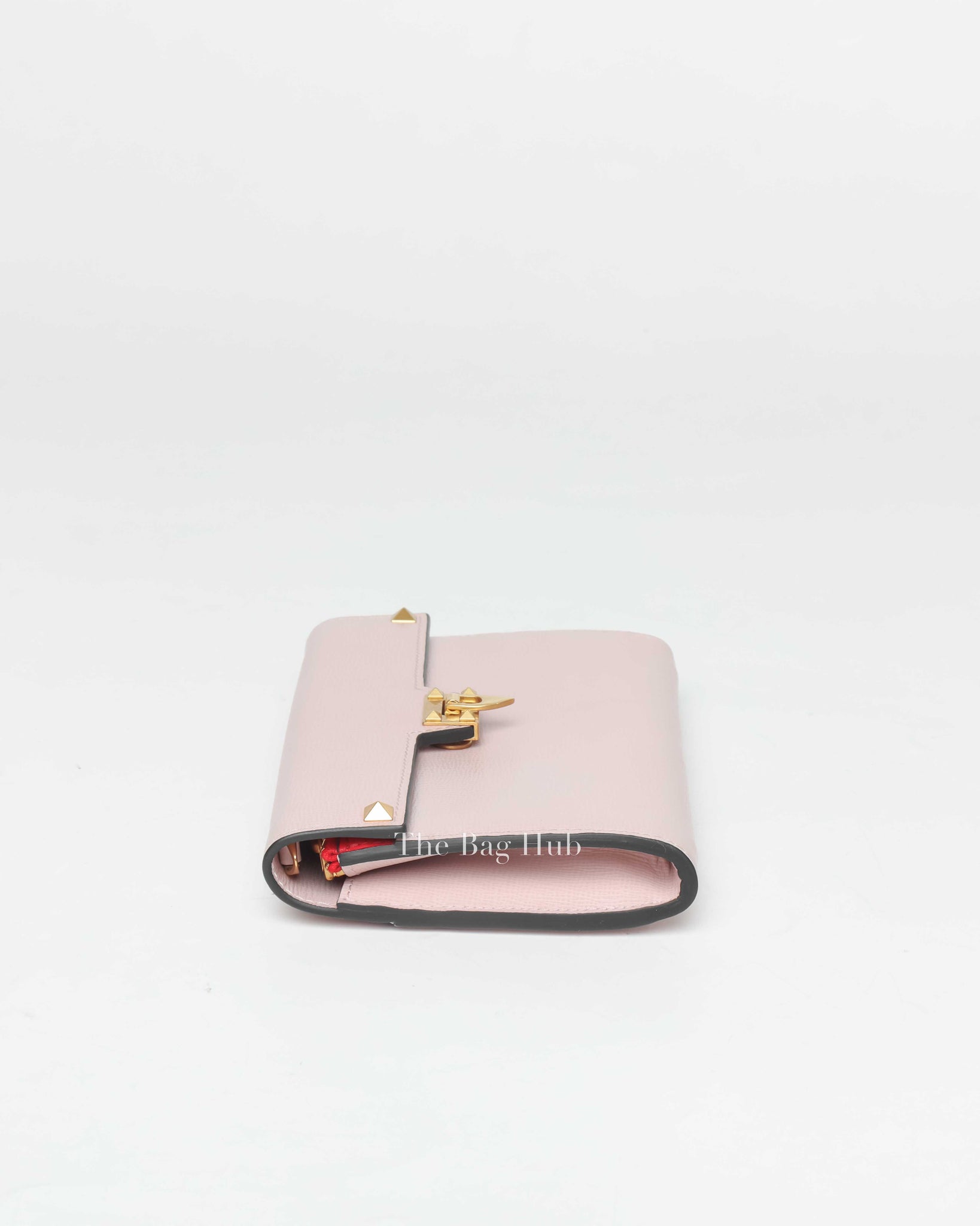 Valentino Light Pink Leather Rockstud Flap Wallet on Chain