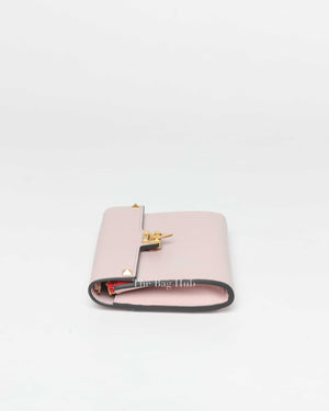 Valentino Light Pink Leather Rockstud Flap Wallet on Chain