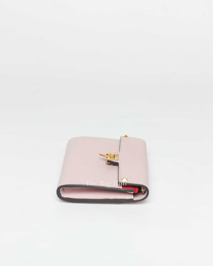 Valentino Light Pink Leather Rockstud Flap Wallet on Chain