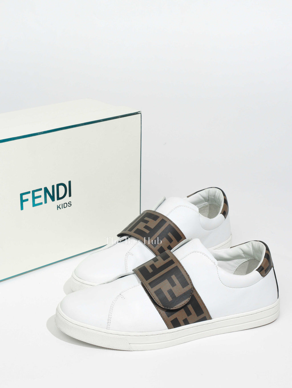 Fendi White Van Kalfsleer Logo Print Unisex Kids Sneakers Size 37-1