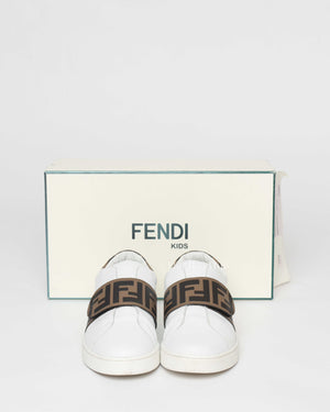 Fendi White Van Kalfsleer Logo Print Unisex Kids Sneakers Size 37-9