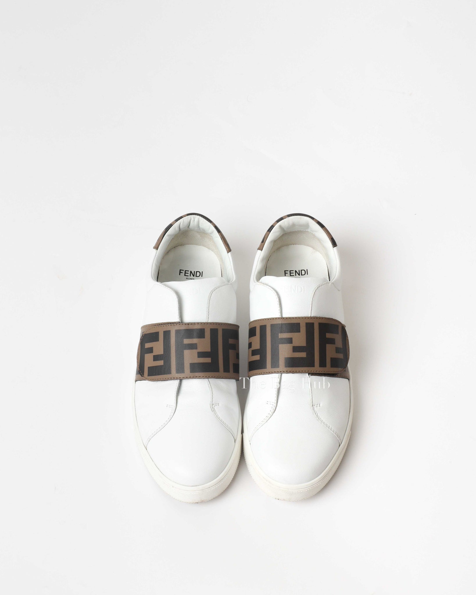 Fendi White Van Kalfsleer Logo Print Unisex Kids Sneakers Size 37-4