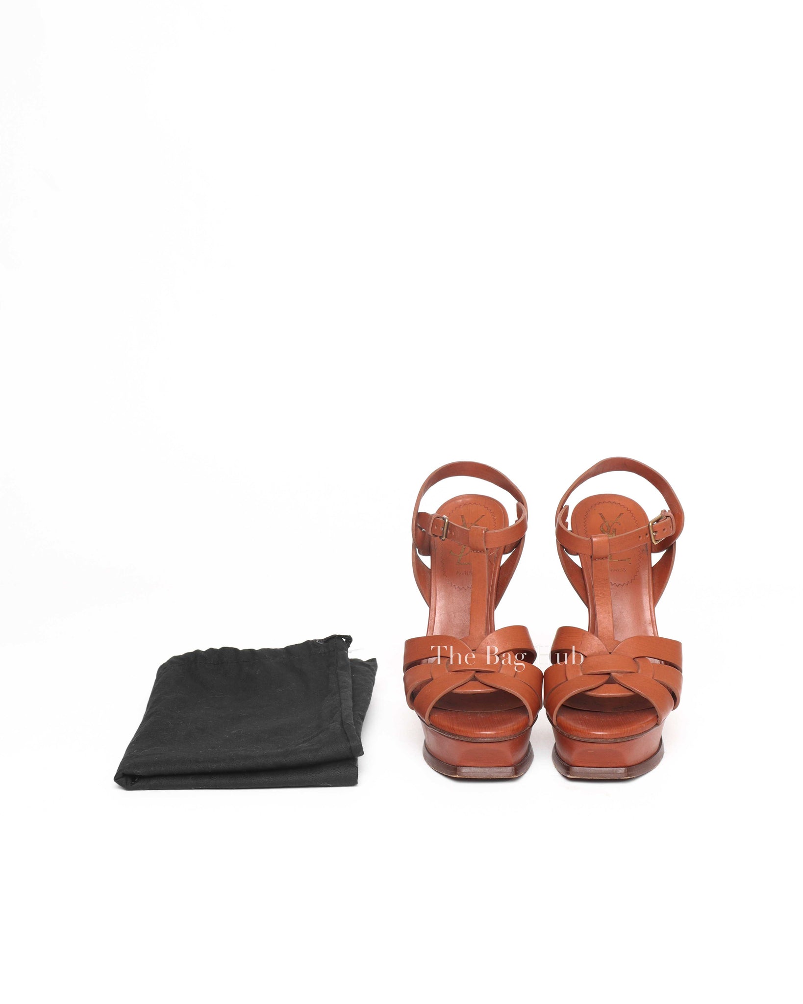 Saint Laurent Brown Leather Platform Tribute Sandals Size 36-9