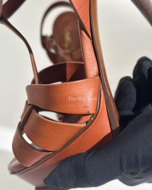 Saint Laurent Brown Leather Platform Tribute Sandals Size 36