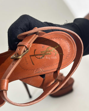 Saint Laurent Brown Leather Platform Tribute Sandals Size 36