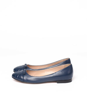 Gucci Blue Agata Nappa Leather Charlotte Ballet Flats Size 37.5-6