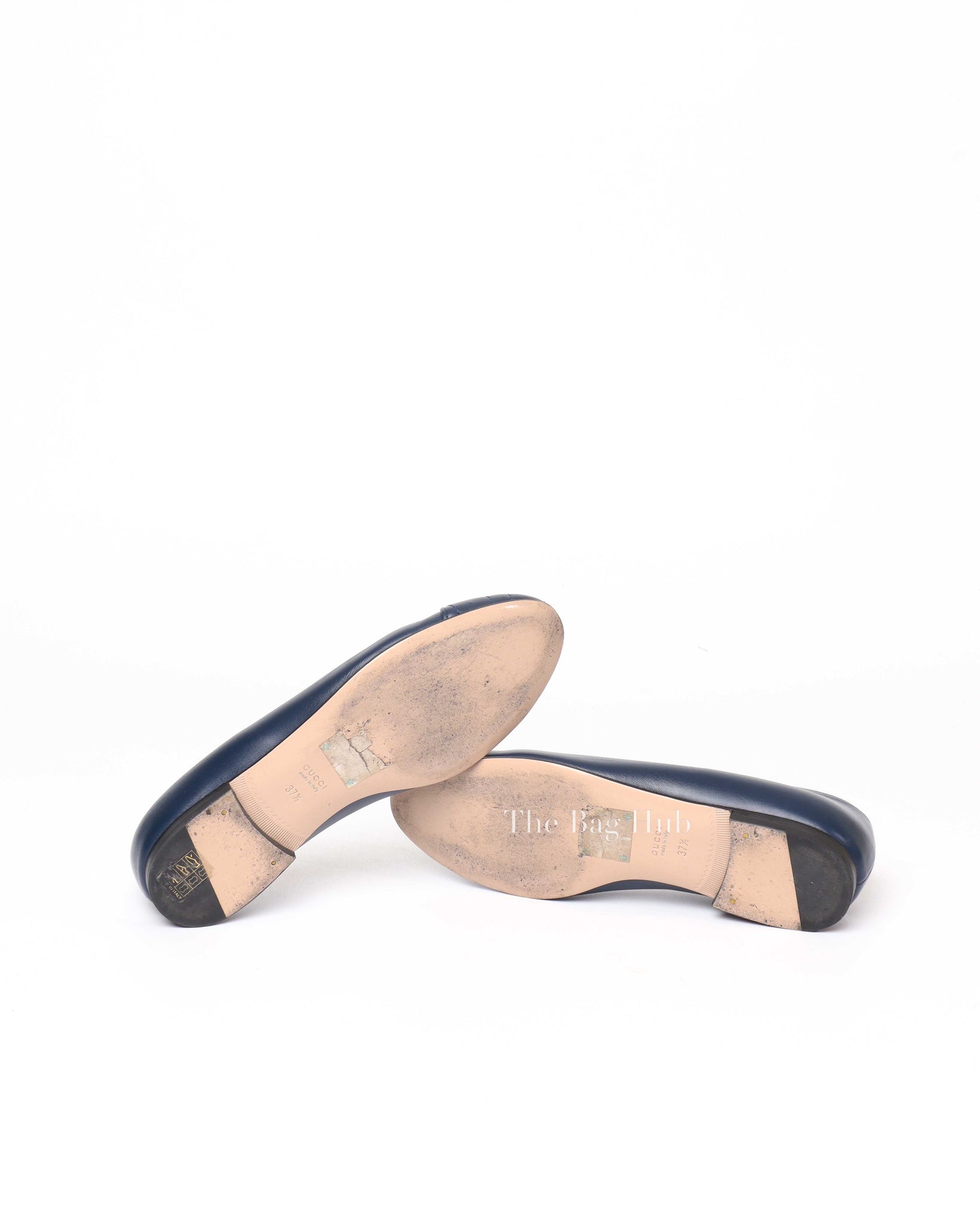 Gucci Blue Agata Nappa Leather Charlotte Ballet Flats Size 37.5-8