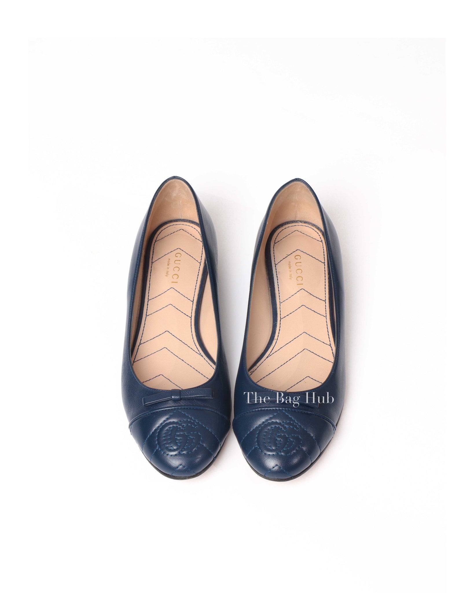 Gucci Blue Agata Nappa Leather Charlotte Ballet Flats Size 37.5-4