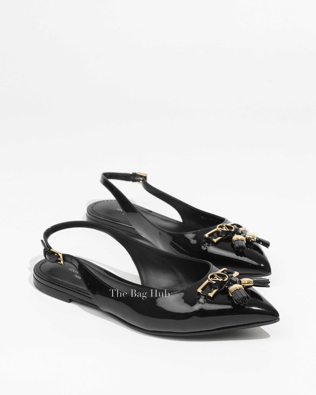 Louis Vuitton Noir Patent Leather Insider Ballet Flats Slingback Size 36.5