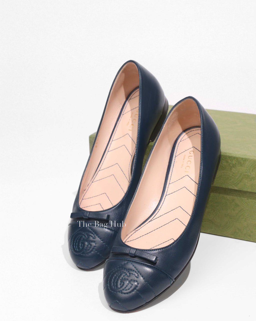 Gucci Blue Agata Nappa Leather Charlotte Ballet Flats Size 37.5-1