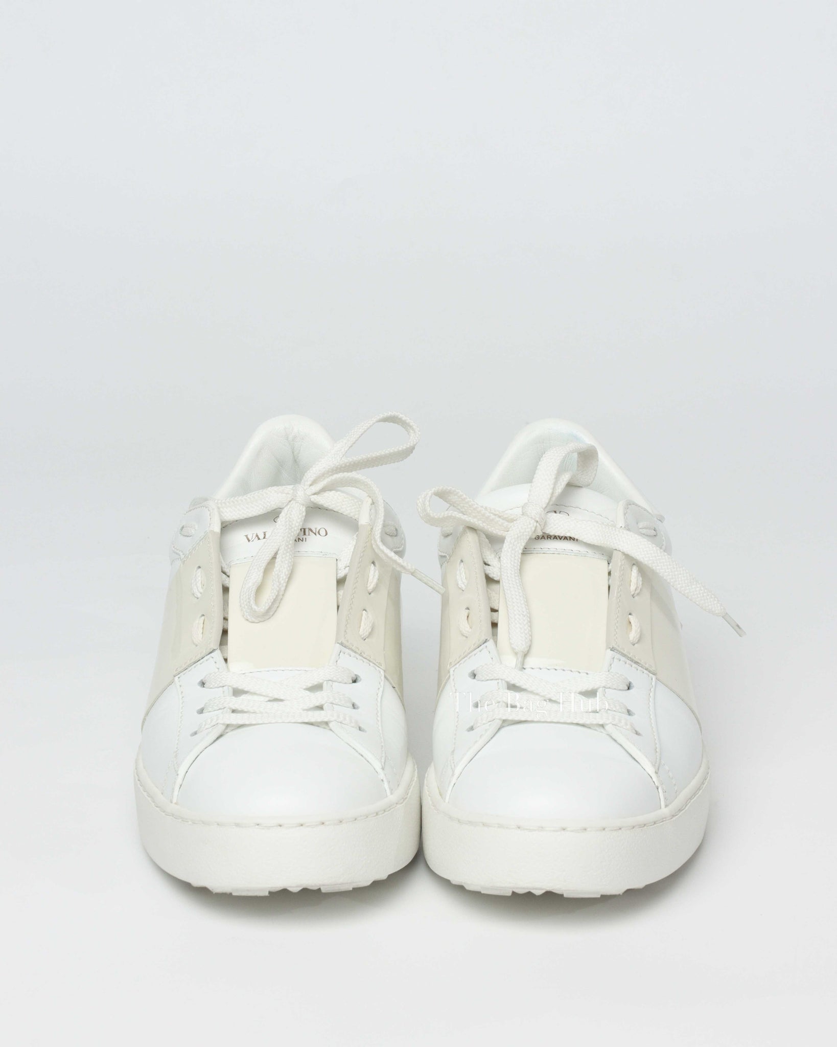 Valentino White Beige Patent Leather Band Open Low Top Sneakers Size 40-3