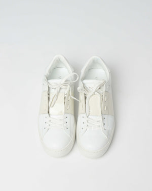 Valentino White Beige Patent Leather Band Open Low Top Sneakers Size 40-4