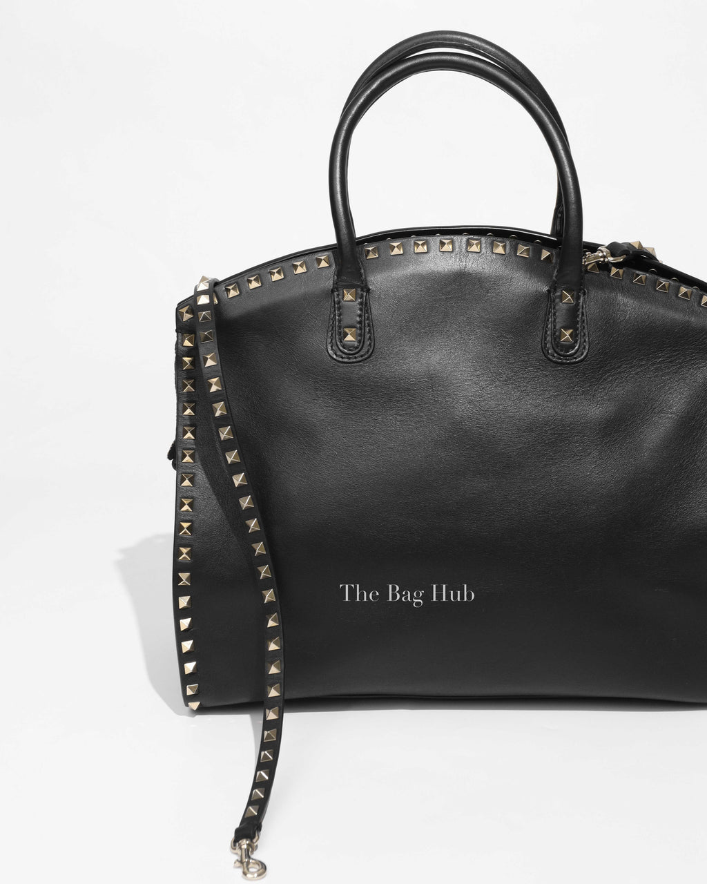 Valentino Garavani Black Leather Rockstud Dome Shopper Bag-1