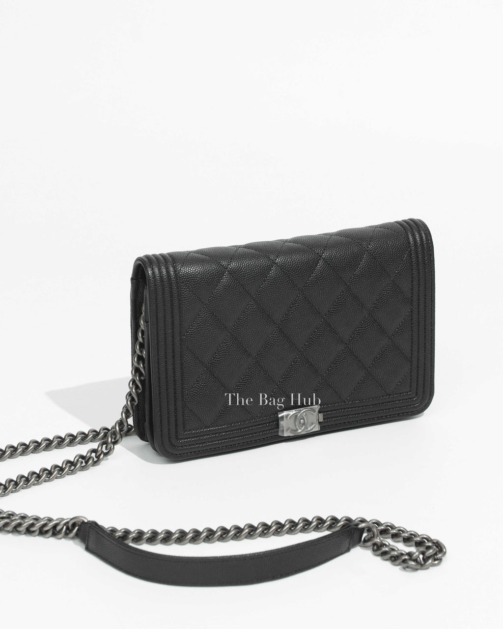 Chanel Black Caviar Quilted Boy Wallet On Chain SHW-1
