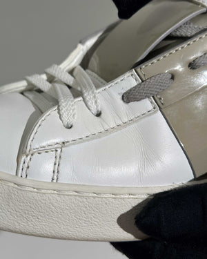 Valentino Garavani White/Light Green Patent Leather Band Open Low Top Sneakers Size 38-19