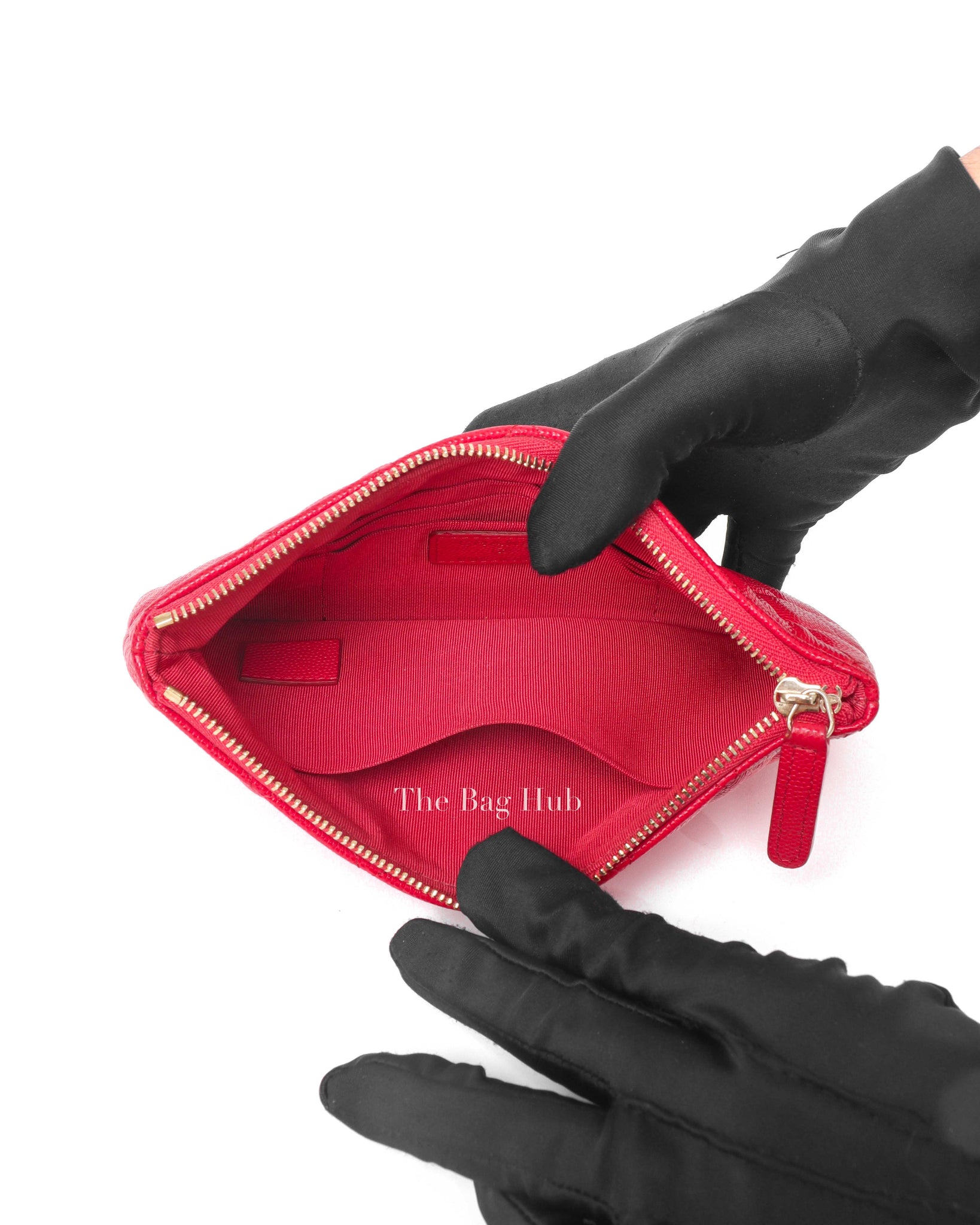 Chanel Red Caviar Quilted Small O-Case Pouch-11