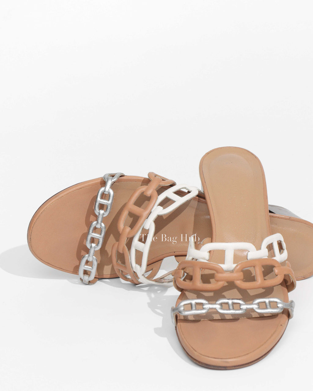 Hermes Gold/Blanc/Silver Leather Tandem Sandals Size 36-1