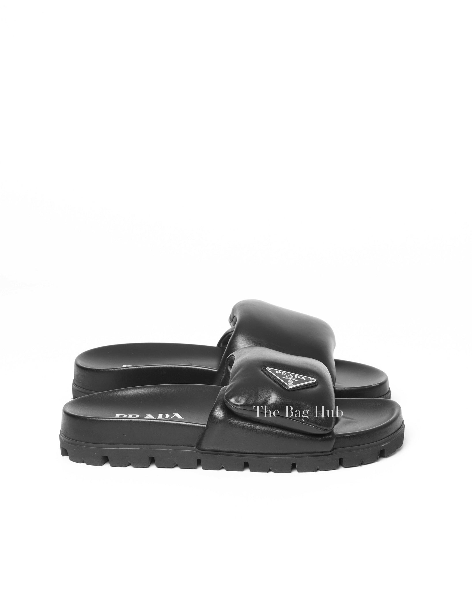 Prada Black Soft Padded Nappa Leather Slides Size 38-5