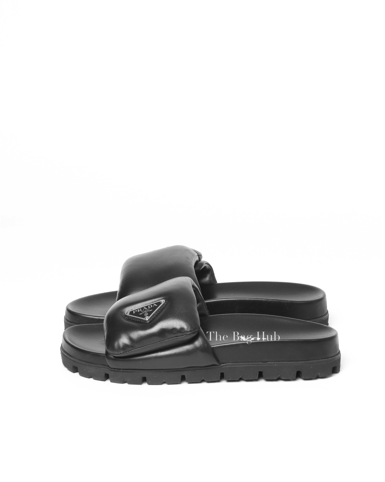 Prada Black Soft Padded Nappa Leather Slides Size 38-6