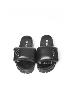 Prada Black Soft Padded Nappa Leather Slides Size 38-4