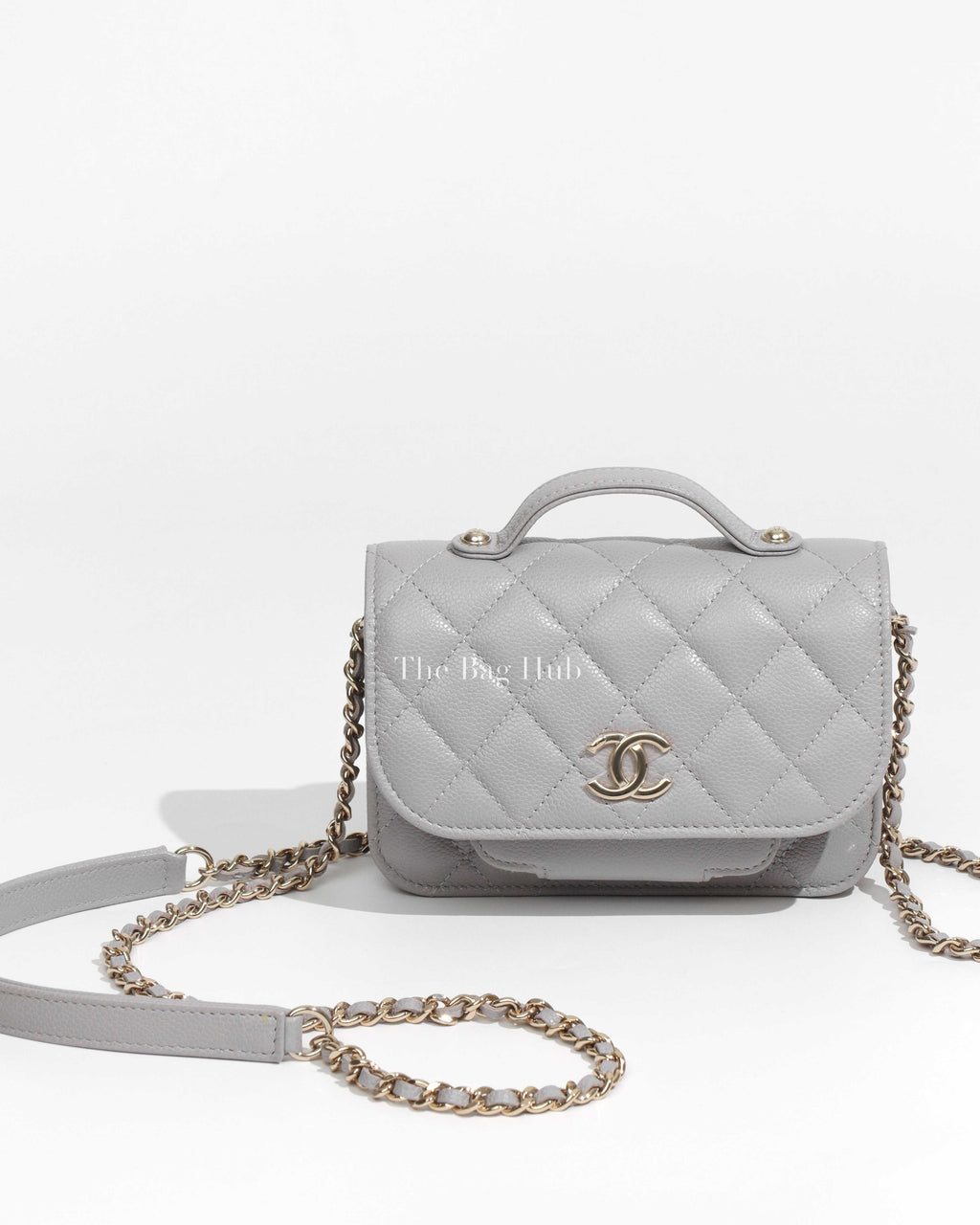 Chanel Grey Caviar Quilted Business Affinity Clutch on Chain GHW-1