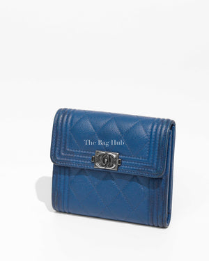 Chanel Navy Blue Caviar Quilted Boy Flap Compact Wallet-Image-1