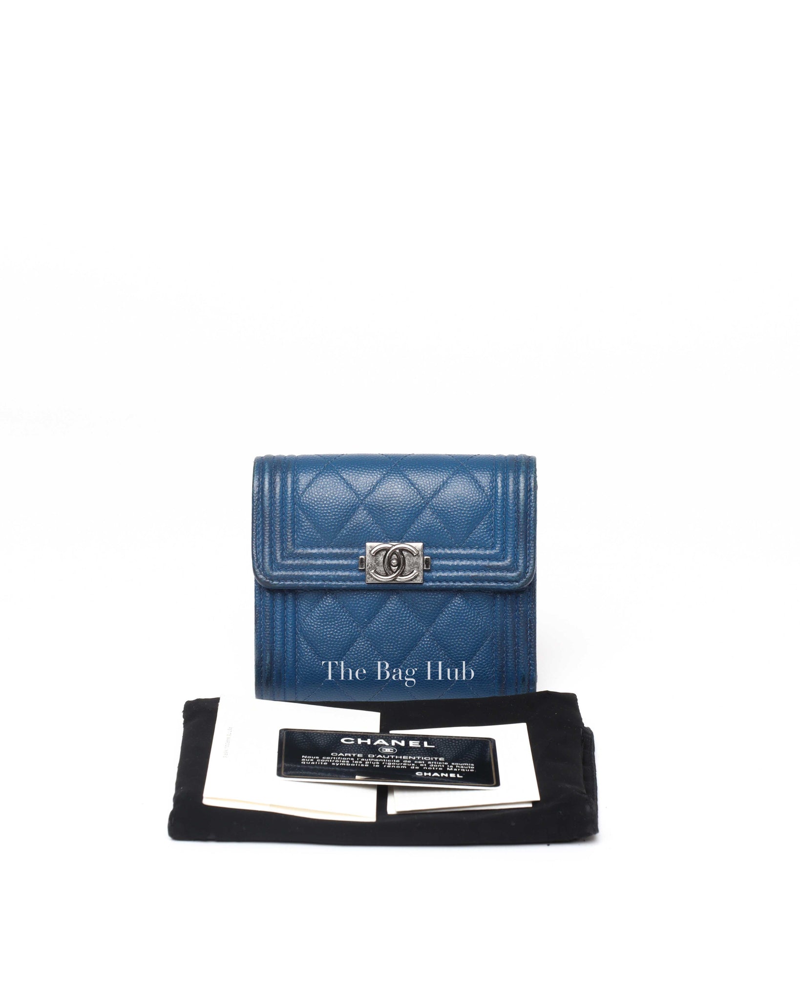 Chanel Navy Blue Caviar Quilted Boy Flap Compact Wallet-Image-12