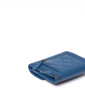 Chanel Navy Blue Caviar Quilted Boy Flap Compact Wallet-Image-9