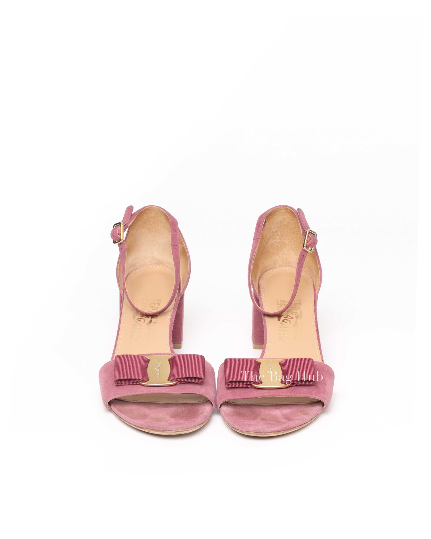 Salvatore Ferragamo Pink Suede Gavina Bow Ankle Strap Sandal Size 8 1/2-Image-3