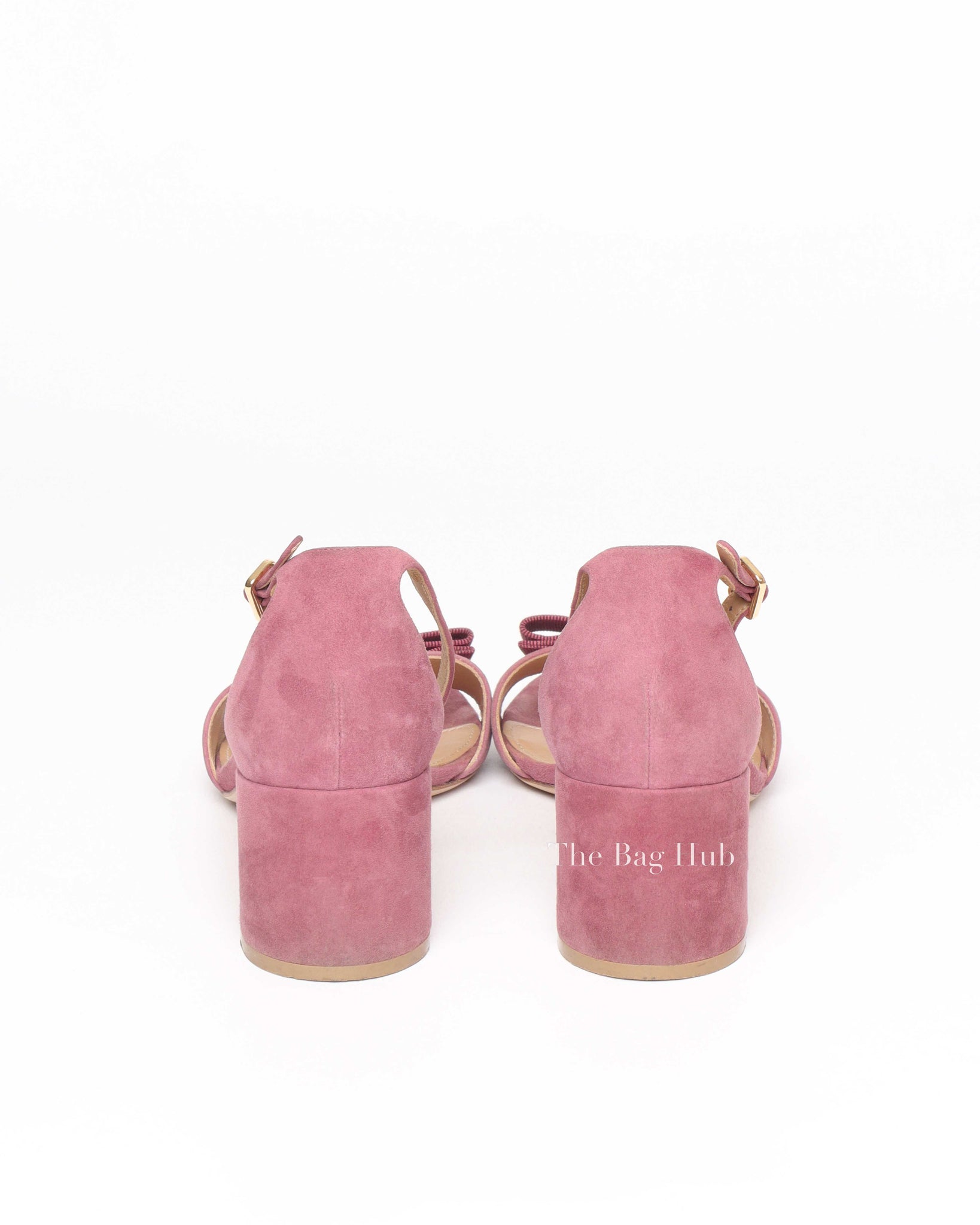 Salvatore Ferragamo Pink Suede Gavina Bow Ankle Strap Sandal Size 8 1/2-Image-6