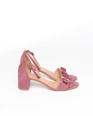 Salvatore Ferragamo Pink Suede Gavina Bow Ankle Strap Sandal Size 8 1/2-Image-4