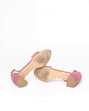 Salvatore Ferragamo Pink Suede Gavina Bow Ankle Strap Sandal Size 8 1/2-Image-8