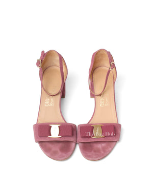 Salvatore Ferragamo Pink Suede Gavina Bow Ankle Strap Sandal Size 8 1/2-Image-7