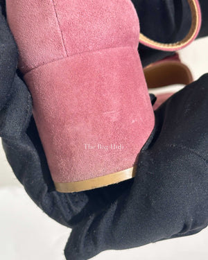 Salvatore Ferragamo Pink Suede Gavina Bow Ankle Strap Sandal Size 8 1/2-Image-15
