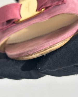 Salvatore Ferragamo Pink Suede Gavina Bow Ankle Strap Sandal Size 8 1/2-Image-18